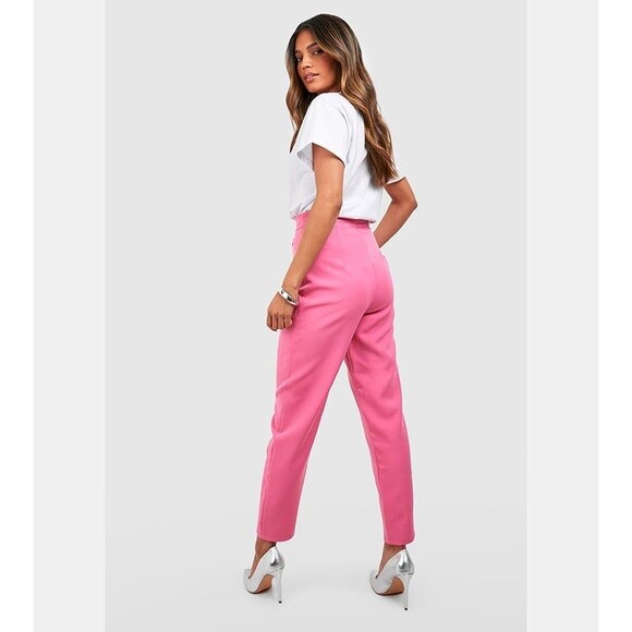 Boohoo Women's High Waisted Front Pleats Tapered Tailored Trouser Pants 6 - Picture 1 of 7